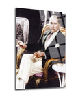 Atatürk 43 Cam Tablo displaying a vintage portrait of Atatürk in elegant attire, perfect for art lovers.