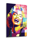 Marilyn Monroe colorful art glass panel, high-quality, 4mm tempered glass, UV printed, vibrant design for elegant decor.