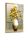 Elegant yellow leaf vase artwork in a stylish frame, perfect for enhancing home decor.