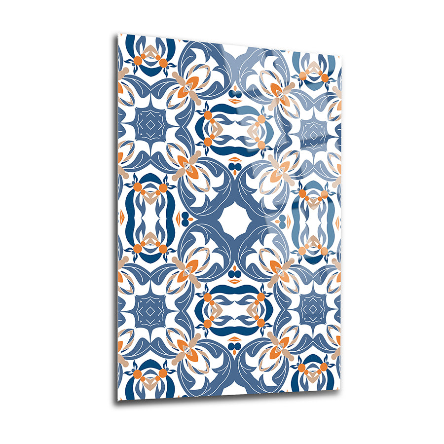 Seramik desenler ile süslenmiş 3'lü set cam tablo, modern dekorasyon için şık bir seçim.