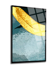 Abstract cam tablo with golden accents and blue textures, designed by SRD Concept, perfect for modern decor.