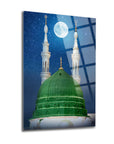 Medine-i Münevvere Cam Tablo featuring the Green Dome under the moonlit sky, ideal home decor.