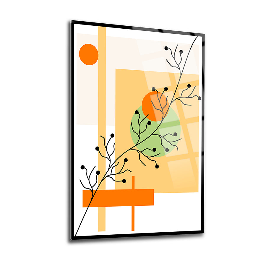 Modern Çiçek Dalları 3'lü Set Cam Tablo, soyut tasarım ile şık iç mekan dekorasyonu.