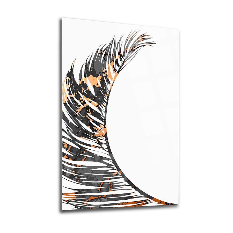 Gri yapraklar temalı 2'li set cam tablo, yüksek kaliteli UV baskı ile tasarlanmış şık dekoratif sanat.