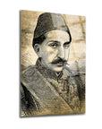 Abdülhamithan Portre Cam Tablo, yüksek kaliteli UV baskı ile tasarlanmış, 4 mm kalınlığında temperli cam.