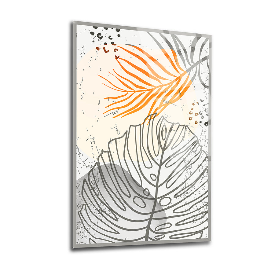 Çatlayan Yapraklar 3'lü Set Cam Tablo - modern tasarım, yaprak desenleri ile şık dekorasyon.