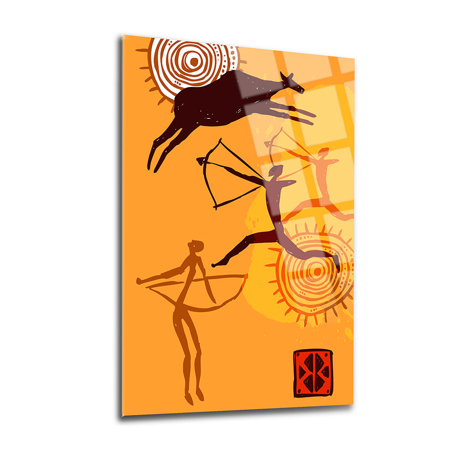 Afrika Hayatı 3'lü Set Cam Tablo, geleneksel figürlerle süslenmiş, UV baskı ile tasarlanmış yüksek kaliteli dekorasyon.