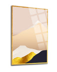 Elegant Pembemsi Dağlar 3'lü Set Cam Tablo featuring gold accents and abstract mountain design.