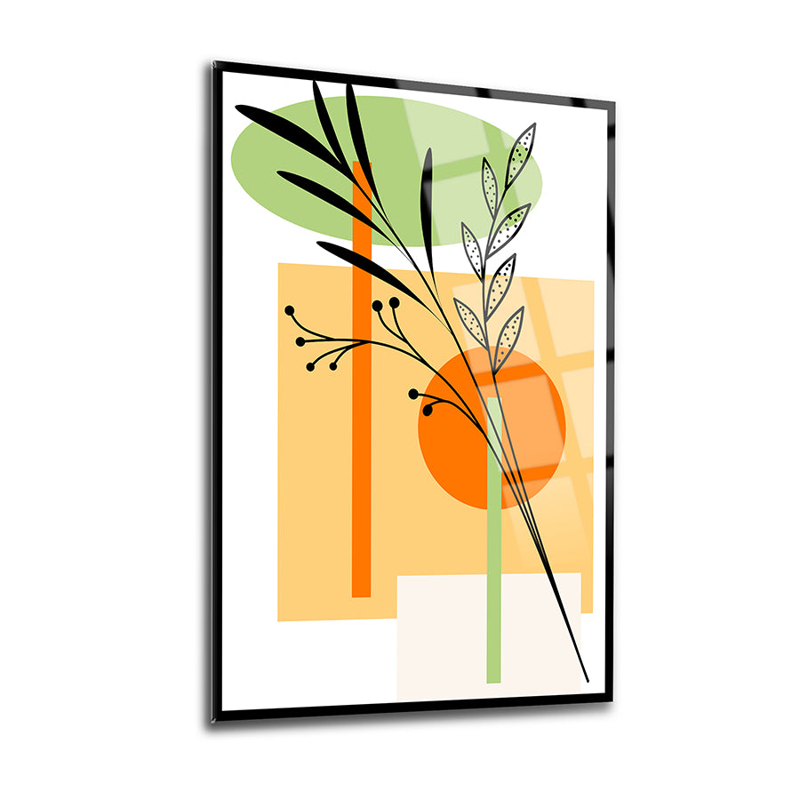 Modern 3-piece flower branch glass wall art with vibrant colors and unique design from SRD Concept.