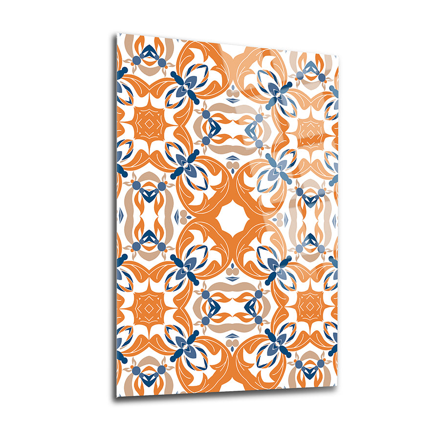 Seramik desenli 3'lü set cam tablo, yüksek kaliteli UV baskı ile tasarlanmış modern dekorasyon parçası.