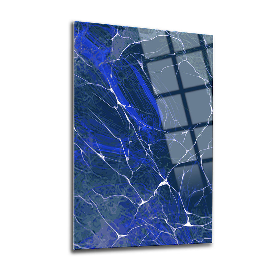 Nadir Mermerler 3'lü Set Cam Tablo, modern UV baskı ile tasarlanmış, zarif mavi desenli dekoratif tablo