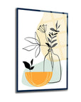 Modern glass artwork featuring minimalist plants in vases with vibrant colors, adding elegance to any space.