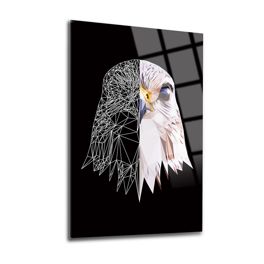 Kaplan-Kurt-Kartal 3'lü Set Cam Tablo; geometrik desenli kartal tasarımı, modern dekor için şık seçenek.