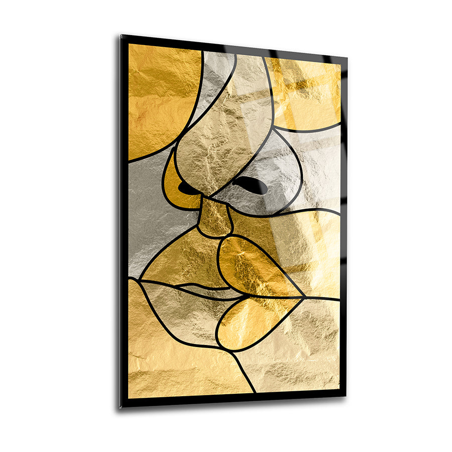 Duvardan Yüzler 3'lü Set Cam Tablo, modern tasarım, sarı ve gri renklerle estetik bir görünüm sunuyor.