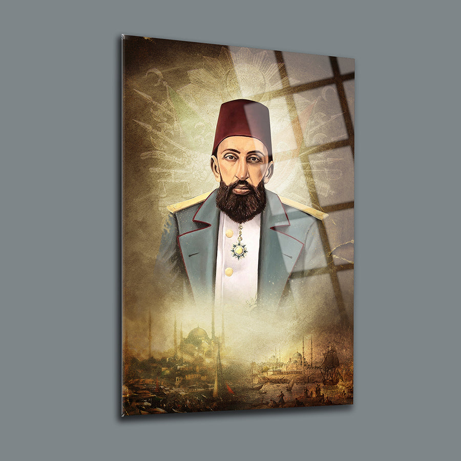 Abdülhamit Han 1 Cam Tablo, UV baskılı yüksek kaliteli temper cam tablo, sanatsal ve dayanıklı decor.