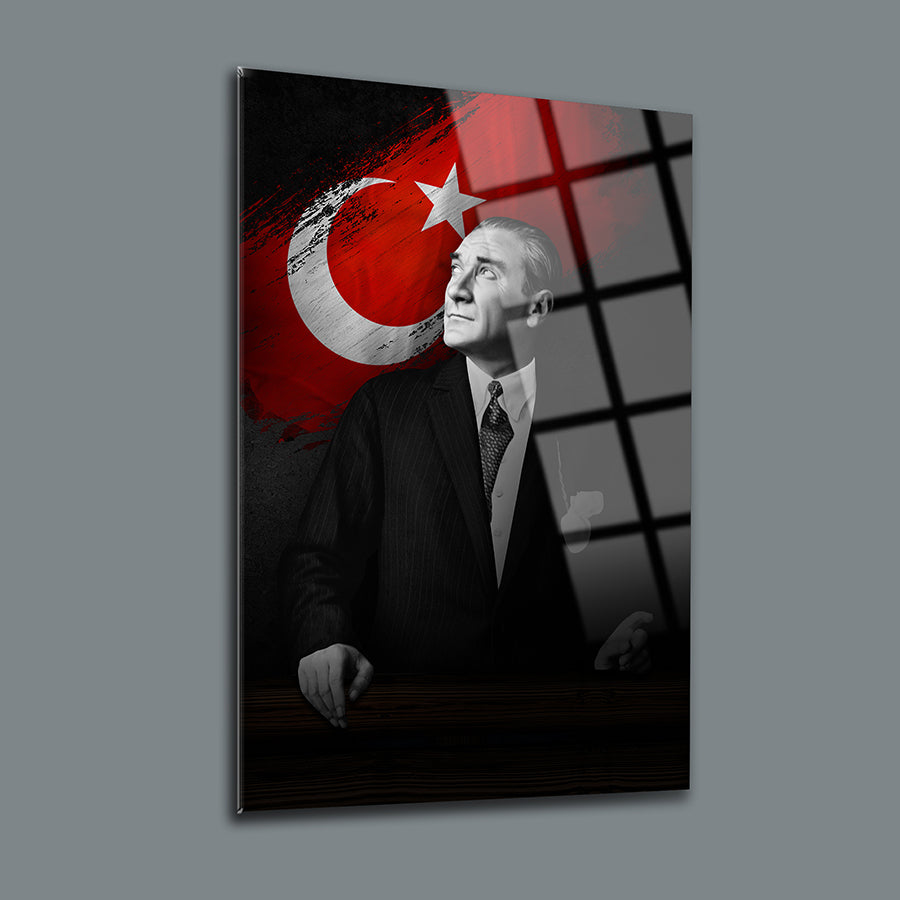 Atatürk 11 Cam Tablo - Şık UV baskı, 4 mm kalın yüksek kaliteli temper cam ile modern ev dekoru.