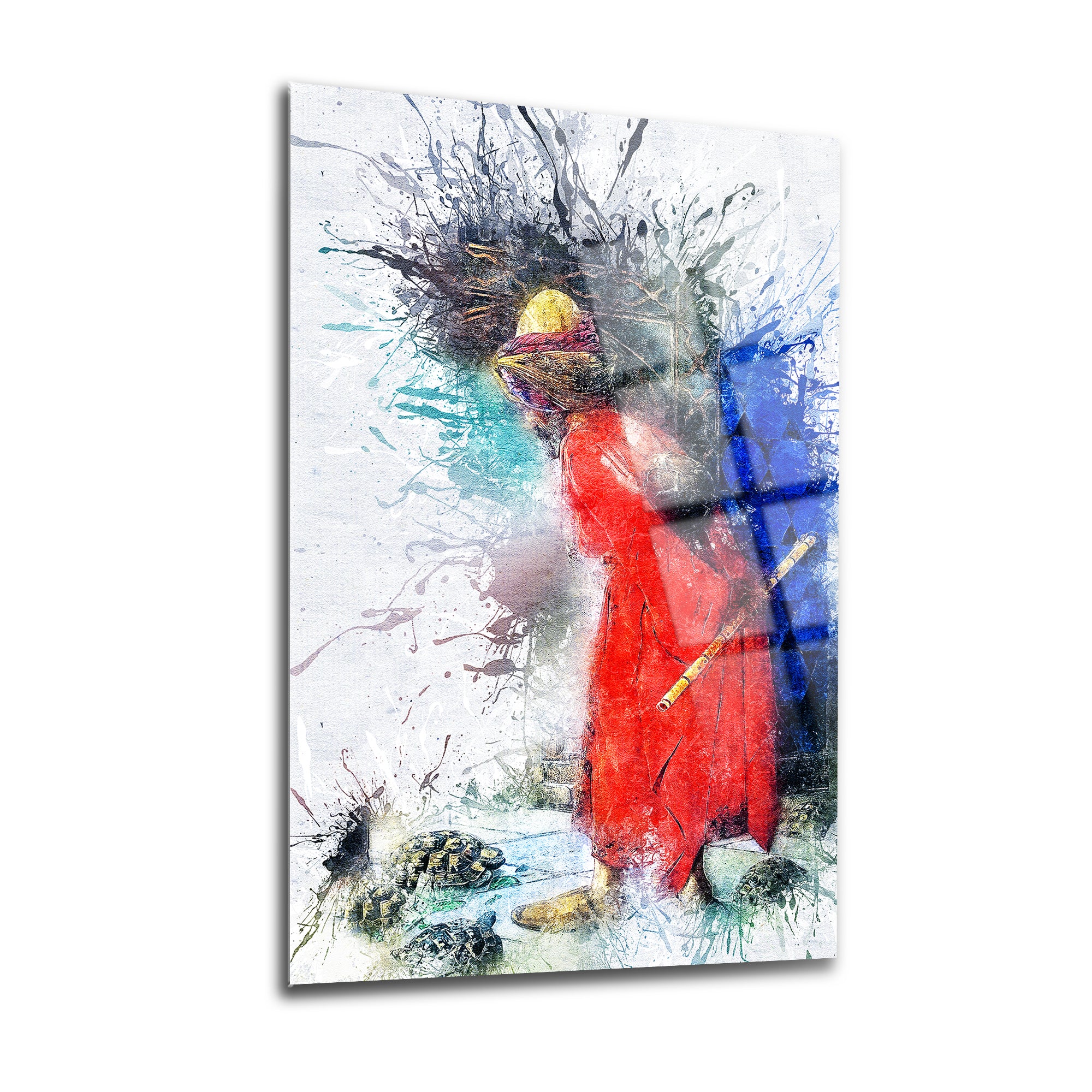 Kaplumbağa Terbiyecisi Cam Tablo; şık tasarım, dayanıklı yüksek kaliteli UV baskılı 4 mm temperli cam.