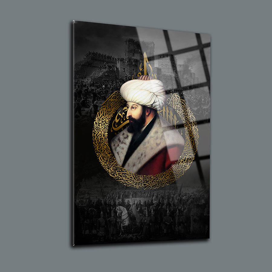Fatih Sultan Mehmet Cam Tablo, şık tasarım, UV baskı, yüksek kaliteli temperlenmiş cam ile üretildi.
