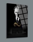 Black and white cam tablolar featuring a portrait and date design, showcasing high-quality tempered glass art.