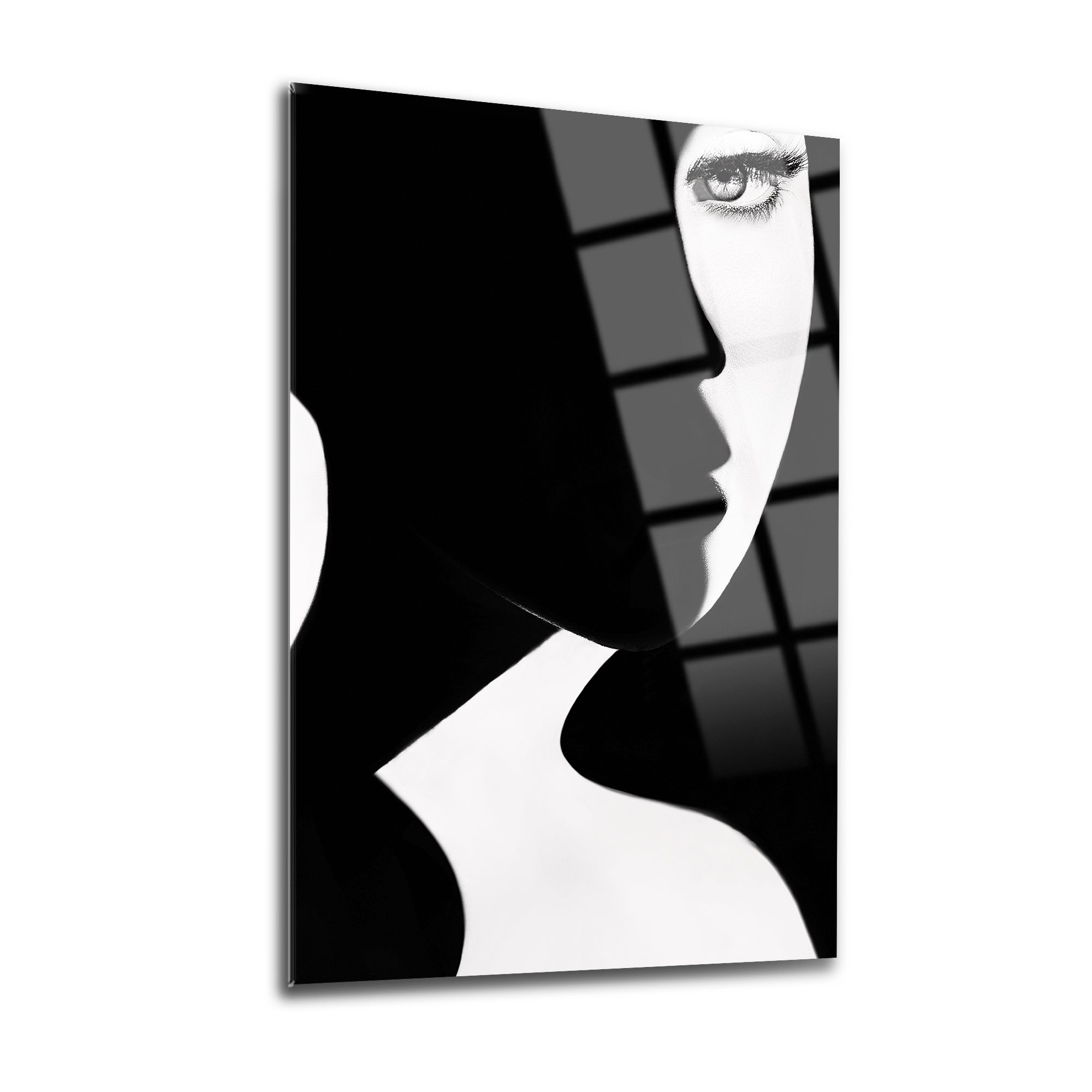 Stylish black and white art panel featuring a minimalist profile design, ideal for modern decor.
