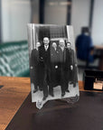 Atatürk and İnönü historic photo displayed on a stylish glass frame, perfect for office decor.
