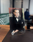 Atatürk 134 Cam Tablo in office setting, showcasing elegant design with UV printing on durable tempered glass.