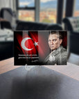 Atatürk 148 Cam Tablo with Turkish flag and inspirational quote, showcasing high-quality glass design.