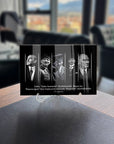 Atatürk 200 Cam Tablo with black and white portraits, showcasing historical figures and inspirational quotes.