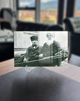 Atatürk 215 Cam Tablo featuring historical figures in a black and white photograph, elegantly displayed.
