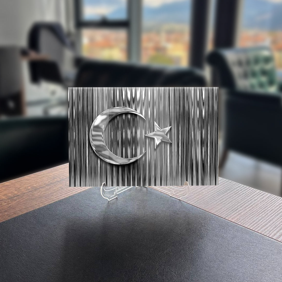 Türk Bayrağı tasarım cam tablo, şık ofis dekoru, 4 mm yüksek kaliteli temperlenmiş cam.