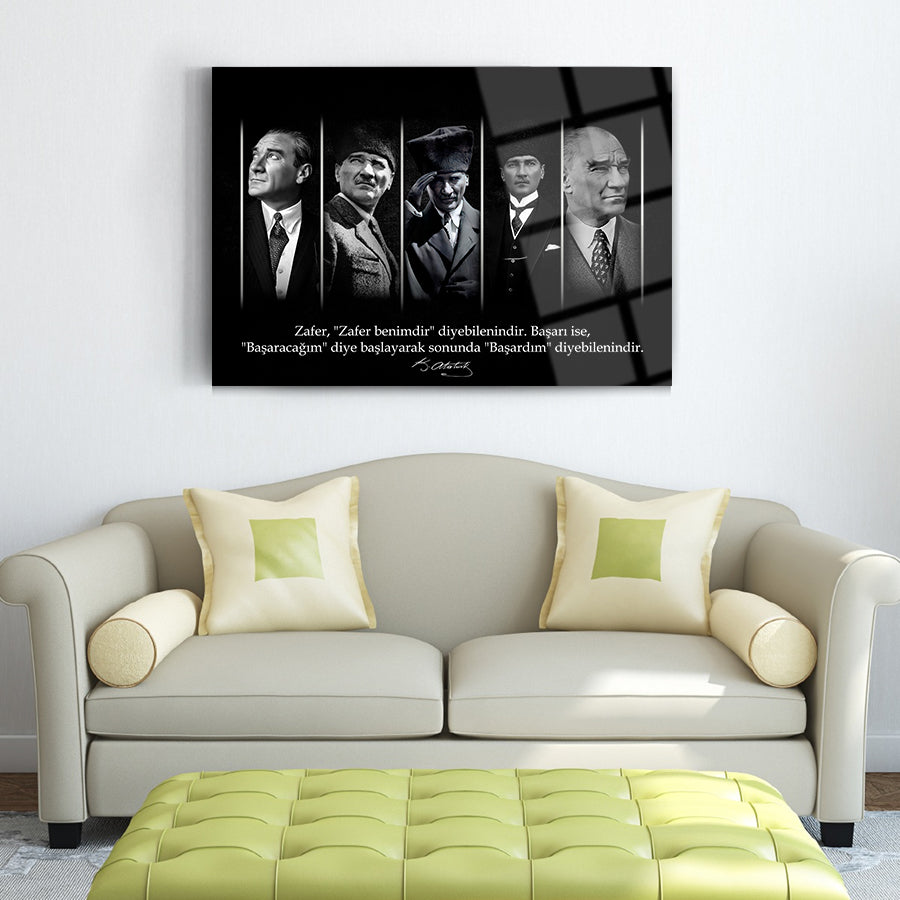 Atatürk 200 Cam Tablo with inspirational quotes displayed in a living room setting