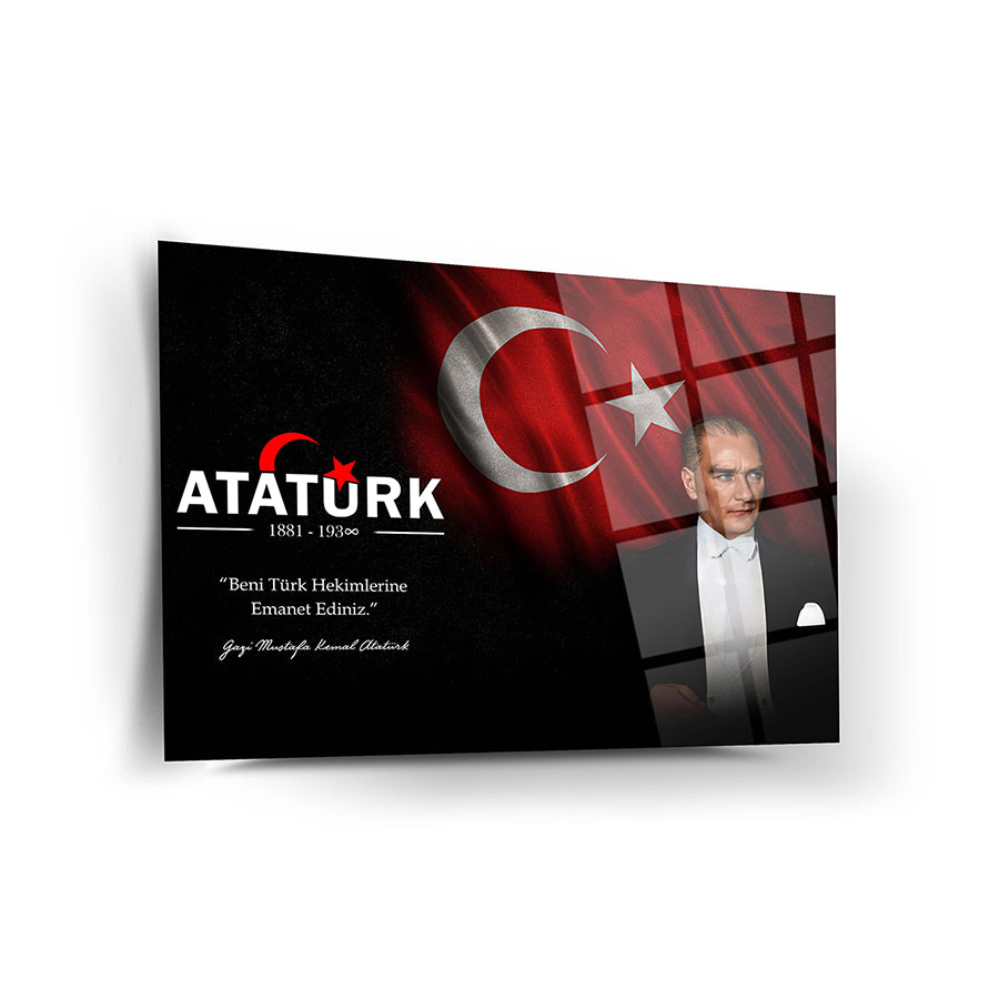 Atatürk 201 Cam Tablo, özel tasarım UV baskı ile yapılmış cam tablo, yüksek kaliteli ve dayanıklı.
