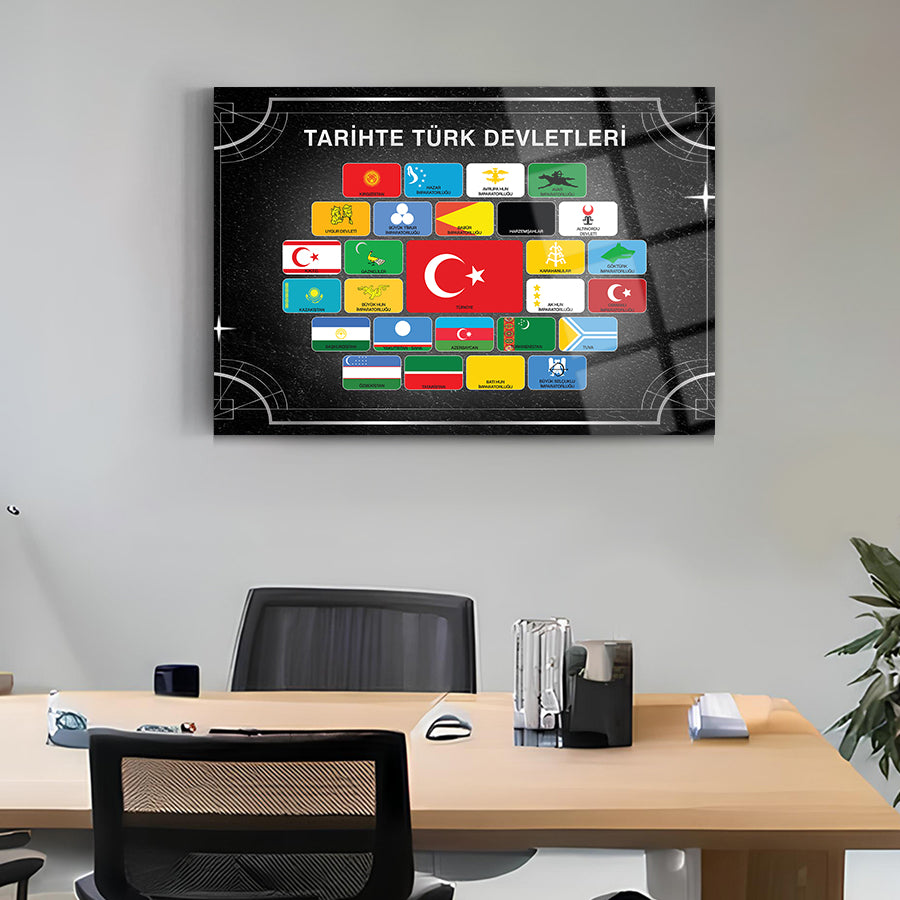 tablo,cam tablo,cam poster,kanvas tablo,duvar dekorasyonu,ev dekorasyonu,srd concept,özel tasarım,kişiye özel tablo,büyük tablo,bayraklar tablo,türk devletleri bayrakları tablo,tarihte türk devletleri bayrakları