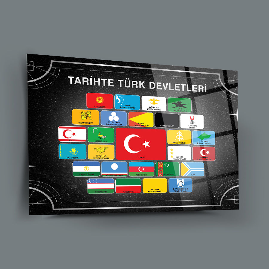 tablo,cam tablo,cam poster,kanvas tablo,duvar dekorasyonu,ev dekorasyonu,srd concept,özel tasarım,kişiye özel tablo,büyük tablo,bayraklar tablo,türk devletleri bayrakları tablo,tarihte türk devletleri bayrakları