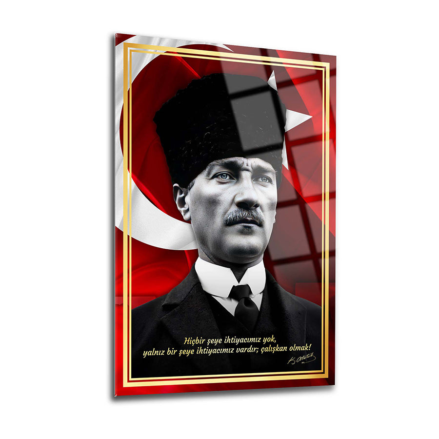 Atatürk 245 Cam Tablo, yüksek kaliteli temper camdan yapılmış özel tasarım tablo.