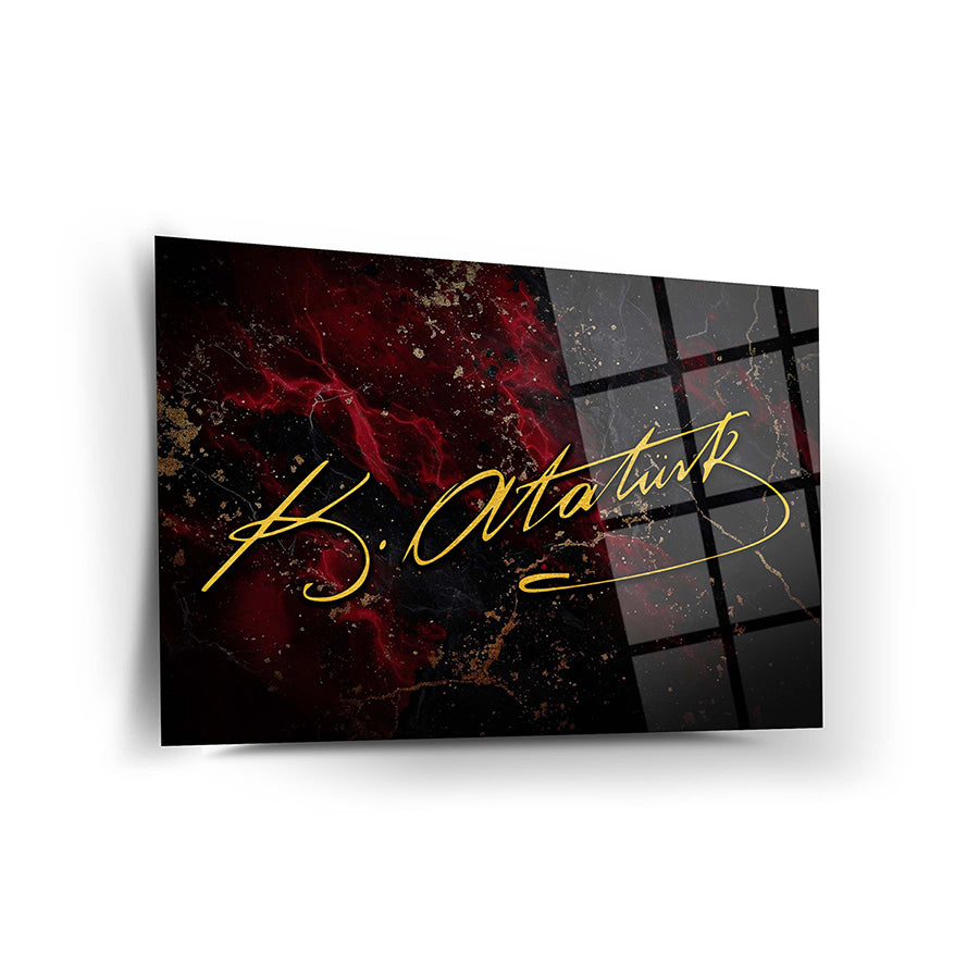 Atatürk İmzası Cam Tablo, özel tasarım ve UV baskı ile yapılmış temperli cam tablo.
