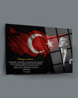 Atatürk 251 Cam Tablo üzerine Türkiye bayrağı ve Atatürk'ün resmi, modern tasarım.