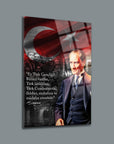 Atatürk 253 Cam Tablo with Turkish flag design and quote on a high-quality glass surface.