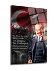 Atatürk 253 Cam Tablo featuring a motivational quote for Turkish youth with Turkish flag background.
