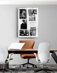 Modern office interior featuring Atatürk 254 Cam Tablo on the wall, showcasing black and white historical images.