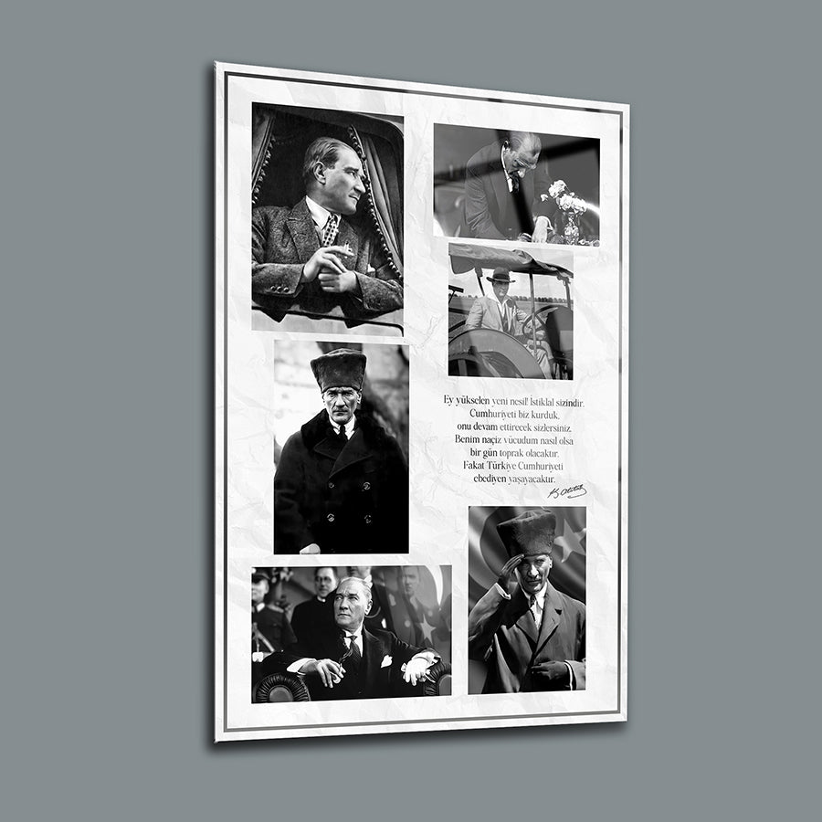 Atatürk 254 Cam Tablo, özel tasarım UV baskılı cam tablo, yüksek kaliteli dayanıklı cam.