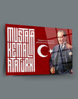 Atatürk 257 Cam Tablo with a portrait of Mustafa Kemal Atatürk and Turkish flag background.