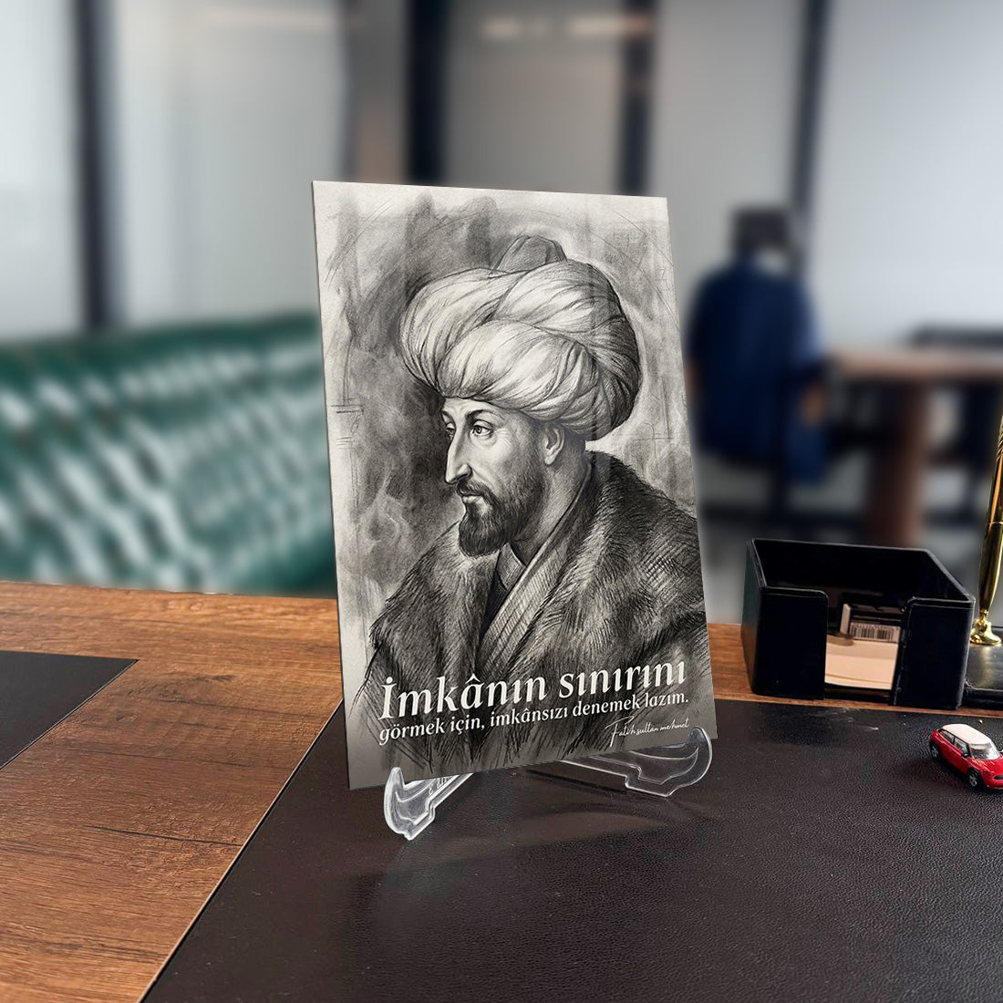 Fatih Sultan Mehmet Karakalem Cam Tablo