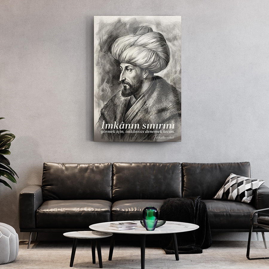 Fatih Sultan Mehmet Karakalem Cam Tablo