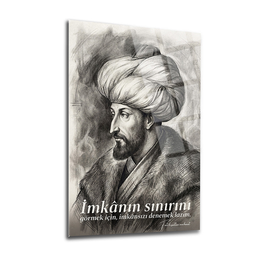 Fatih Sultan Mehmet Karakalem Cam Tablo