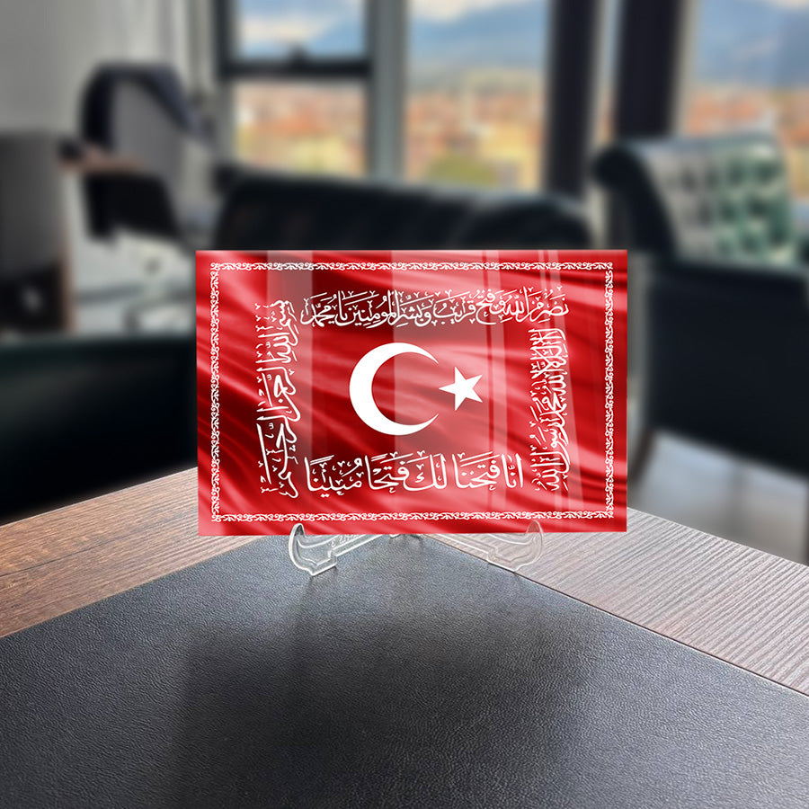 Osmanlı Sancağı - Hilafet Sancağı 2 Cam Tablo