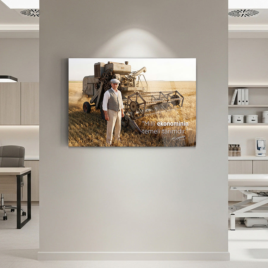 Atatürk Biçerdöver Milli Ekonomi Tarım Sözlü Cam Tablo | SRD Concept