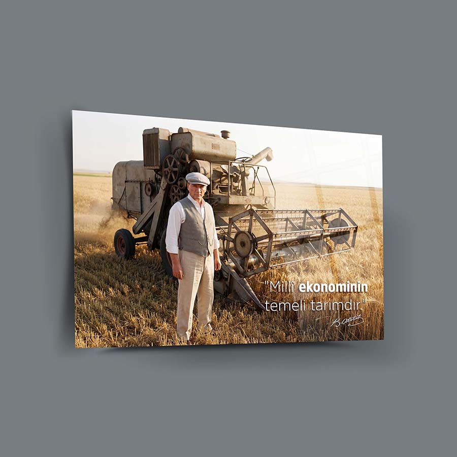 Atatürk Biçerdöver Milli Ekonomi Tarım Sözlü Cam Tablo | SRD Concept