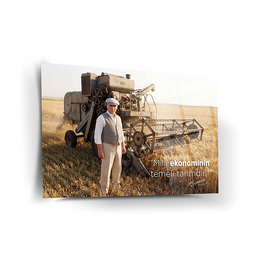 Atatürk Biçerdöver Milli Ekonomi Tarım Sözlü Cam Tablo | SRD Concept