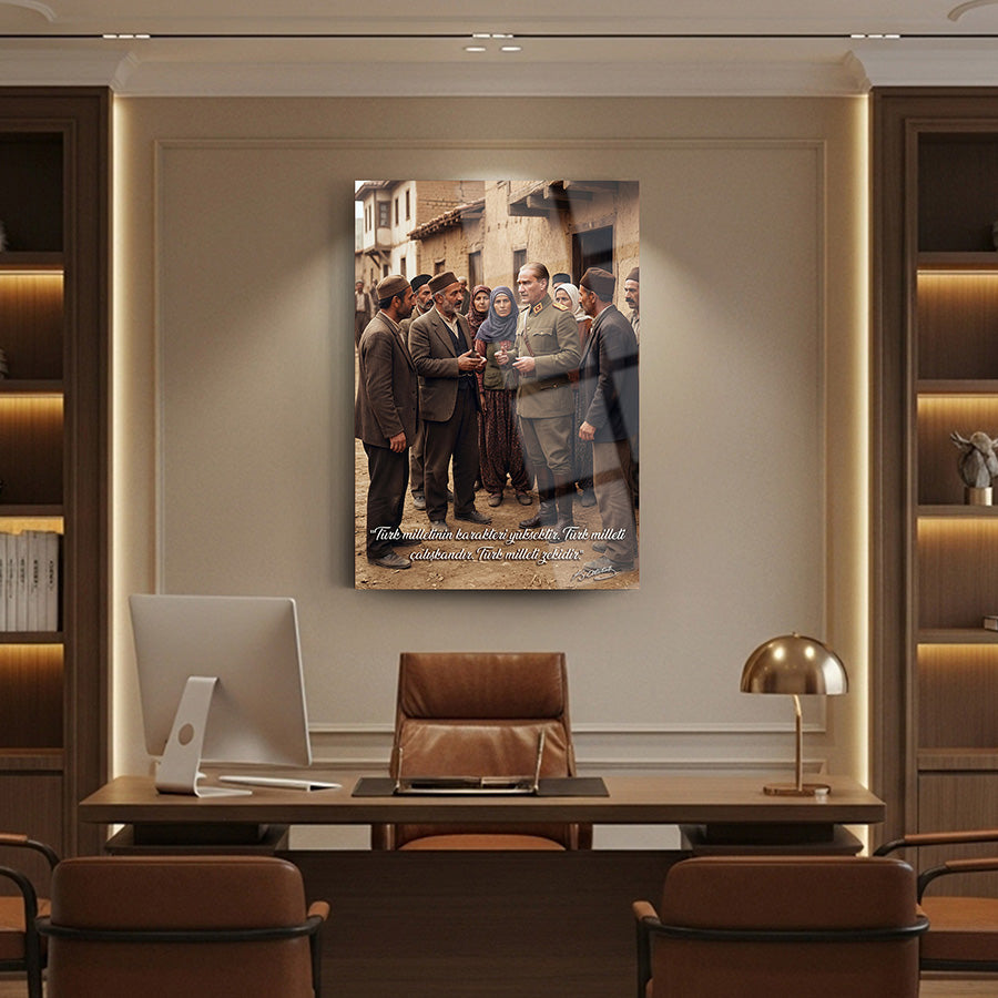Atatürk Köylülerle Türk Milleti Sözlü Anadolu Cam Tablo | SRD Concept